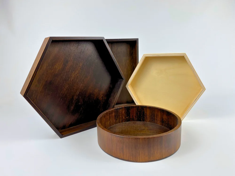 A variety of custom made wooden trays