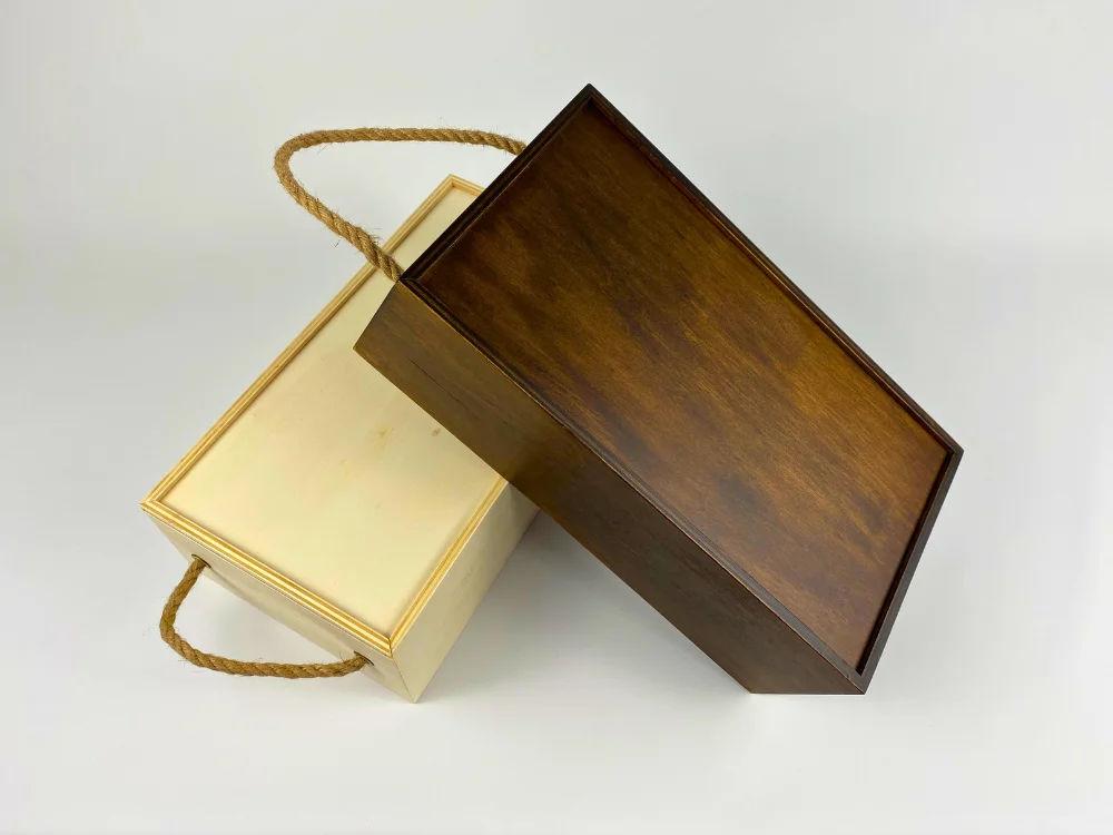 Two Bottle Plywood Sliding Lid Wine Boxes