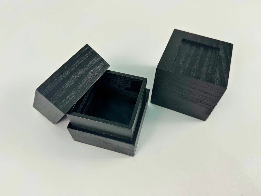 Wooden Ring Boxes made from ash-veneered MDF